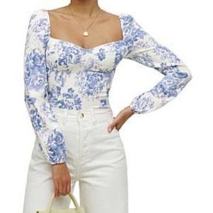 Reformation blue and white crop top size 4